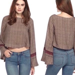 FREE PEOPLE Crop Top Long Sleeves Statement Sleeves Bell Style Size Medium